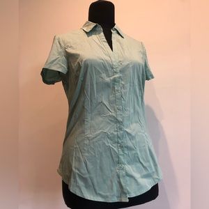 Mint Button Up Short Sleeved Blouse